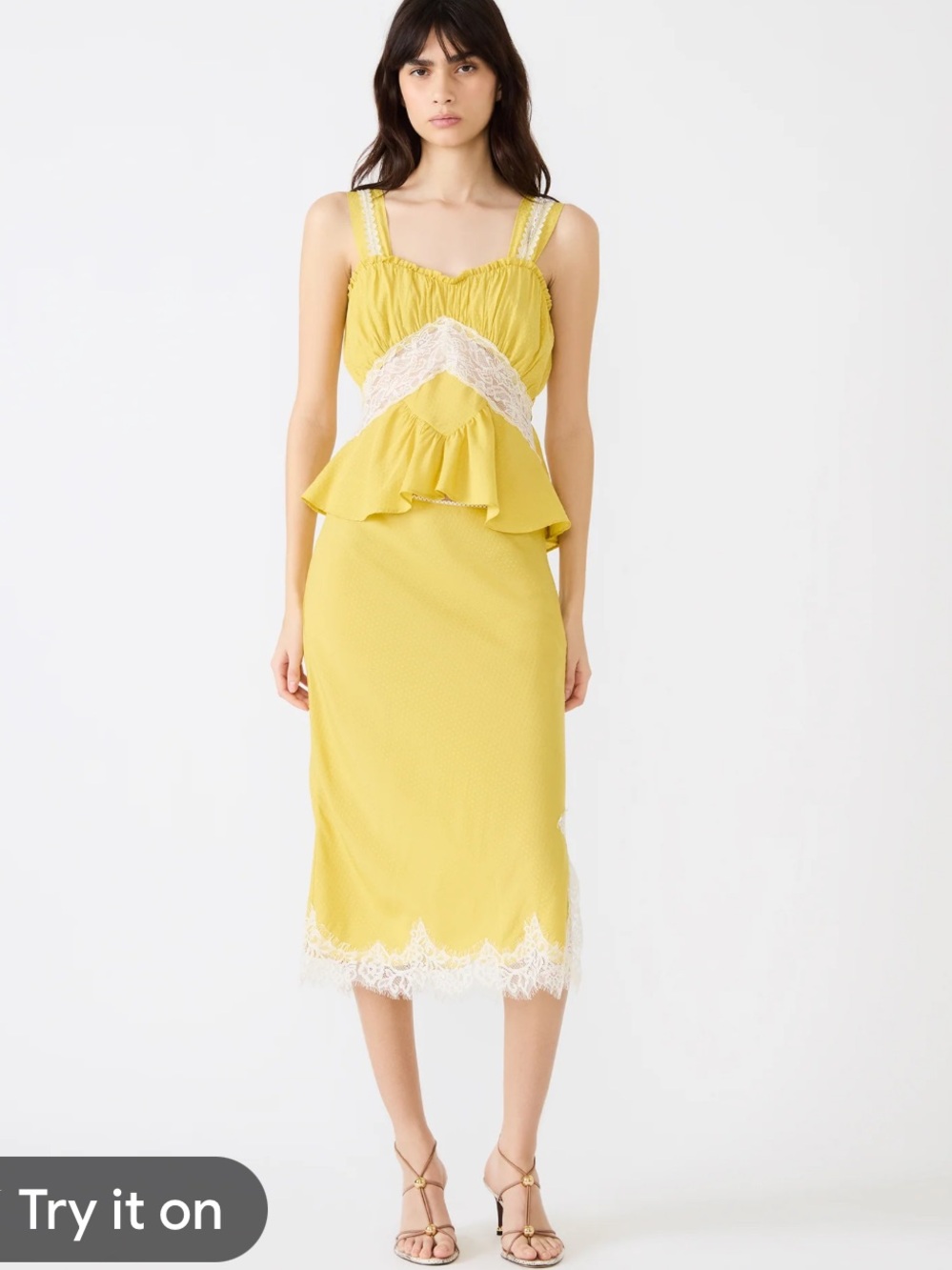 New Steve Madden Yellow Lace-Trim Halter top & matching midi skirt XS/ S